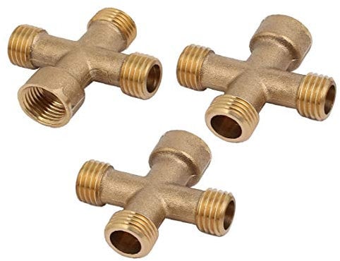 New Lon0167 M13-Buchse auf M14 Außengewinde Kreuz 4 Möglichkeiten Spray Joint Fitting Gold Tone 3pcs(M13 Female to M14 Thread Cross 4 Ways Spray Joint Fitting Gold Tone 3pcs