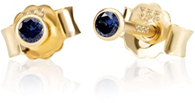 NKlaus Paar 2,5mm 333 Gelb Gold 8 Karat Ohrstecker Kristall Zirkonia Dunkelblau Butterfly Verschluss Damen Mädchen 3345