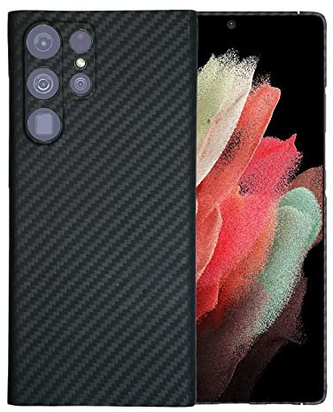 Sisyphy Superdünne Schutzhülle für Samsung Galaxy S22 Ultra 17,3 cm (6,8 Zoll), echte Aramidfaser, weiche Oberfläche, robuste Karbonhülle, aufsteckbare Rückseite, kabelloses Aufladen