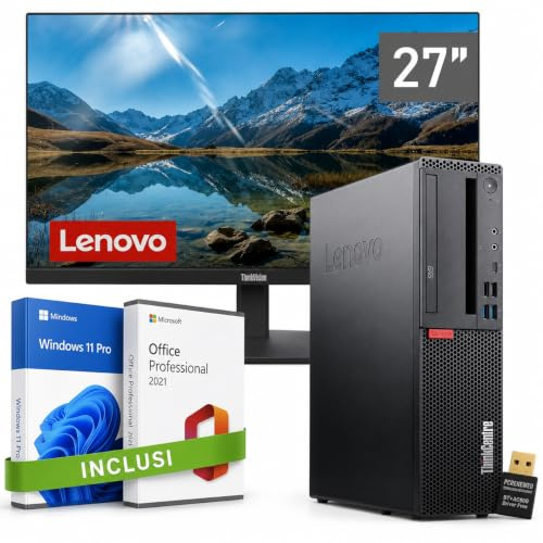 Lenovo PC Fisso Completo SFF i5-9500 16GB RAM 512GB SSD + Monitor 27 Full HD NUOVO | Windows 11 Pro + Office 2021 | WiFi | Desktop Ufficio Casa Pronto all’Uso (Ricondizionato + Nuovo) (PC+Minitor)