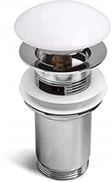 VBChome Bonde pop-up universelle G 1 ¼ - Sans trop-plein - Blanc - Pour lavabo de salle de bain - En acier inoxydable - Click-Clack - Couvercle en céramique
