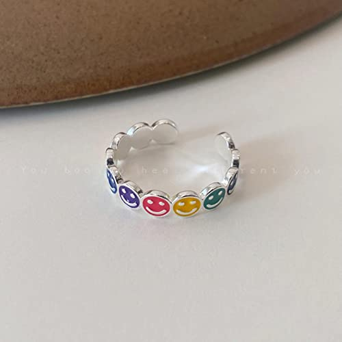 MAYIYAHO Trendy Smile Face Ring Frauen Korean Gold Candy Farbe Happy Face Einstellbare Fingerringe für Frauen Schmuck Geschenk