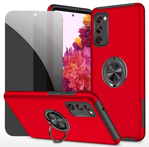 Dechyi Sichtschutz hülle für Samsung Galaxy S20 FE Rot Handyhülle mit Anti-Spähen aus gehärtetem Glas Displayschutzfolie mit Ringhalterung stoßfest, Kratzfest strapazierfähig Schutzhülle