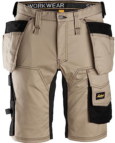 Snickers 6141 Mens Allround Work Stretch Slim Fit Holster Pockets Shorts Khaki / Black 50