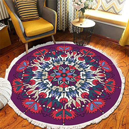 Tomifine Mandala Rund Teppich Quasten, Böhmen Handgewebte Baumwolle Teppiche für Schlafzimmer Wohnzimmer Hausdekor (100 cm,Rot Rosa)