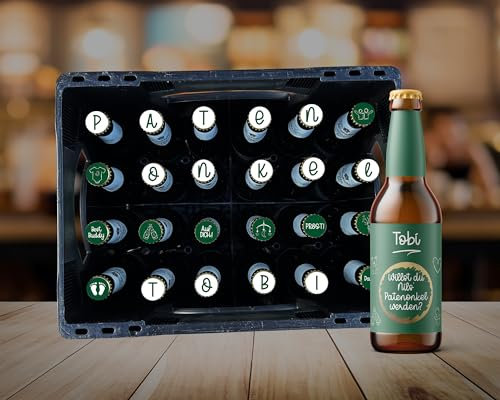 Patenonkel fragen | Geschenk | Personalisierte Bierkiste mit eigenem Wunschtext | Flaschenetikett | Bieretikett mit Rubbellos (mit 1 Bierlabel)