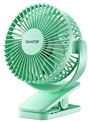 Gaiatop Portable Clip on Fan Battery Operated, Small Powerful USB Desk Fan, 3 Speed Quiet Rechargeable Mini Table 360 Degree Rotate Personal Cooling for Home Office Stroller Camping Green (CF40)