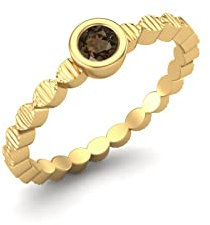 925 Sterling Silber 3 mm runder Rauchquarz Ring Juni Geburtsstein stapelbarer Ring feiner Schmuck für Frauen (Gold-Vermeil, 56)