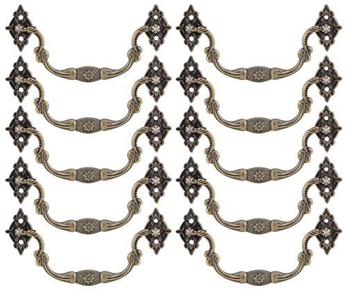 Tomotato Lot de 10 Poignées de Meuble Vintage, 11.3×5.2cm Poignées de Tiroir Antique avec Vis, Boutons de Commode Rétro en Alliage de Zinc pour Porte de Meuble Placard Armoire