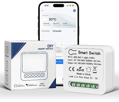 VIPMOON 16A Mini WiFi Smart Light Switches DIY Breaker Module, Wireless Smart Switch, APP Remote Control, Compatible with Google Home, Alexa Echo, Tuya and Smart Life App, 1Way/2Way, 100V-240V