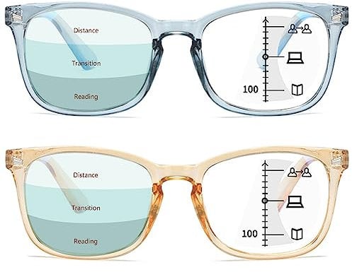 Lanomi Rectangular Progressive Multifocus Reading Glasses Blue Light Blocking Computer Reader Multifocal Eyeglasses Anti Glare Eyewear for Women Men 2 Pack(Blue+Brown) 3.0