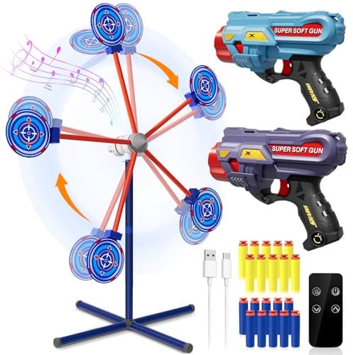M&LD Rotating Shooting Games Toys with 42 Inch Auto-reset Target 20 Foam Darts 2 Toy Guns for Nerf Target Game for Boys Age 5+