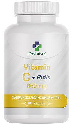 Vitamin C Hochdosiert + Rutin | Natürliches Vitamin C Kapseln Für Immunsystem Unterstützung | 60 Kapseln | Hochwertige Nahrungsergänzungsmittel | Ohne Zusatzstoffe | 800mg Pro Portion
