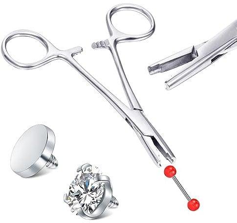 NIUSIMAN 3mm Jaw Piercing Ball Removal Tool,Surgical Steel Body Jewelry ball Holder Removal Tool Unscrew and Screw Dermal Anchor Forceps,Nose Septum Labret Earrings Pliers