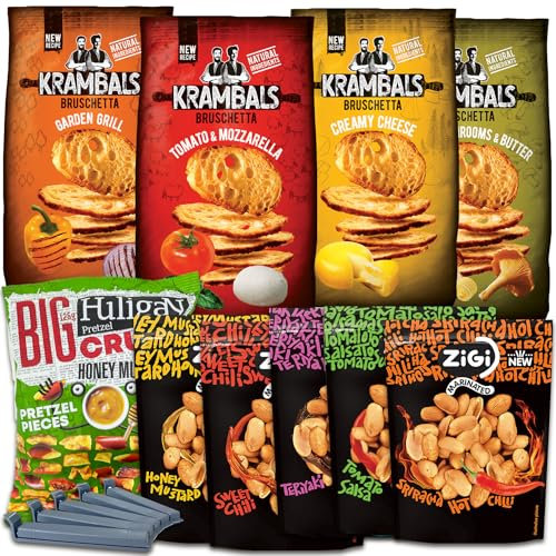 Nuts´n Snacks Box (755g) Erdnüsse, Brotchips und Brezelstücke mit Geschmack inkl. Tütenclips