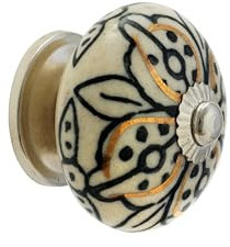 Rasiya Art Cabinet Knobs for Dresser Drawers - Countryside Boho Handmade Ceramic Handle Kitchen Cabinets Cupboard Wardrobe Pulls Farmhouse Decor - Black and Gold - Pack of 4