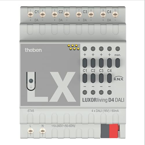 Theben 4800300 I LUXORliving D4 DALI I 4-fach DALI-Aktor I Bis zu 30 DALI Betriebsgeräte pro Kanal I DALI-2 I Für KNX Smart-Home System LUXORliving