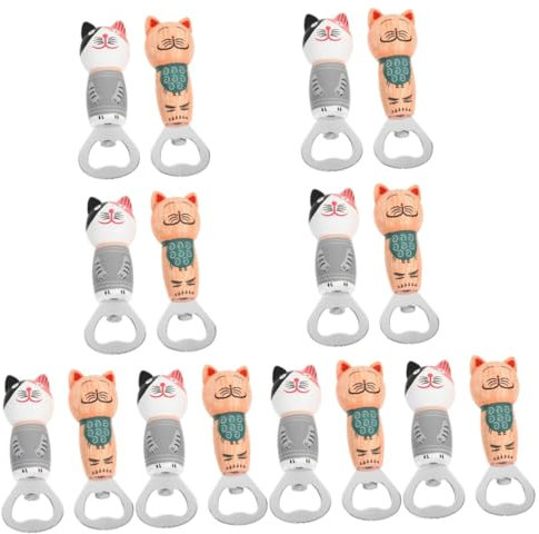 PRETYZOOM 16 Pièces décapsuleur chat en bois aimants ouvre-bière décor de réfrigérateur de chat autocollants ouvre-bouteille électrique autocollant de réfrigérateur magnétique