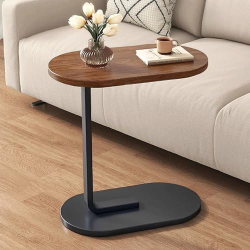 Beistelltisch C Form, Holz C-förmiger Beistelltisch für Wohnzimmer, Couchtisch Klein Side Table, Ovaler Couch Beistelltische mit Schiebeunterseite – Perfekter Klein Couchtisch Sofatisc (Black-A)