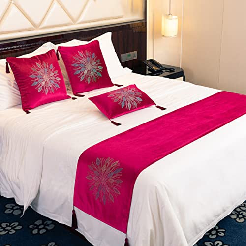 LEEMQCYA Bed Runners Scarves for Foot of Bed Soft Velvet Bed Throw Flower Diamond Bedding Cover Bedspread Rose Red Bed End Towel Decor for Hotel Bedroom Wedding Room, 50 * 210cm