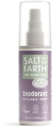 Salt of the Earth - Natural Deodorant Spray - Clary Sage & Mint 100ml | Refillable Long-Lasting Protection, Vegan Formula, 100% Natural Origin Ingredients, Ocean Recycle, Cruelty Free International