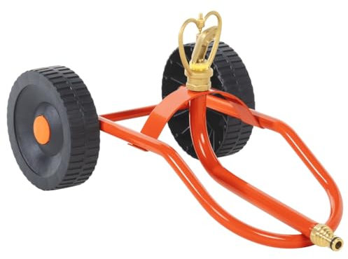 vidaXL Trineo de aspersores con Ruedas y Cabezal Giratorio Acero Rojo, aspersor, aspersor de césped, Sistema de aspersión de jardín