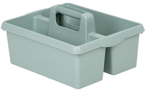 Tragbarer Organizer für Putzmittel 38x32x15 cm Silbergrün Werkzeugträger Gartengerätekorb Schuhputzkasten - Putzkasten für Pferd Reinigungsmittel Putz Caddy Flaschenträger Putzbox Putzcaddy eckig leer