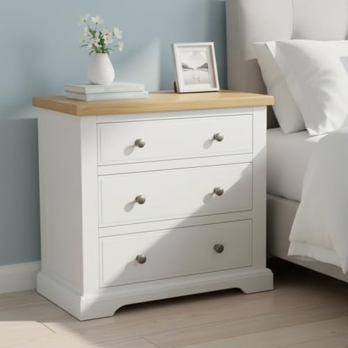 GROF GROFurniture Snow White Chest of Drawers Bedroom, 3 Drawer Small Chest of Drawer, Small Bedroom Storage Chest or Large Bedside, Ready Assembled