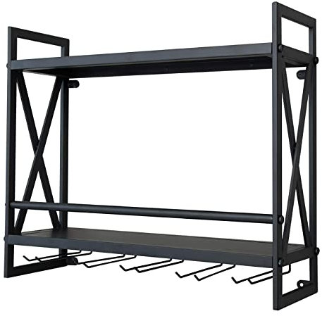 IBOWZ Deckenregal Decken Weinregal Wandmontiertes Weinregal aus Metall, Weinglashalter, Industrielles Wandregal aus Schmiedeeisen, Multifunktions-Displayregal für Bar-Küchen-Restaurant