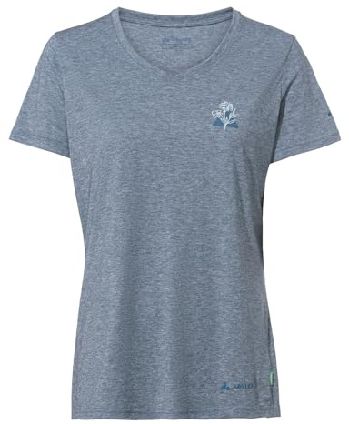 VAUDE Skomer Print T-Shirt III – Funktionsshirt Damen Kurzarm aus 80% recyceltem Polyester & 20% Lyocell, Sportshirt mit V-Ausschnitt, schnelltrocknend, Dark sea,48