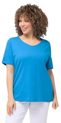 Ulla Popken Damen große Größen Übergrößen Plus Size Shirt, doppellagige Vorderseite, Slim, Rundhals, Halbarm saphirblau 62+ 810528750-62+