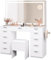 YITAHOME Tocador con iluminación LED, 3 Colores con Brillo Ajustable, tocador con Espejo para Maquillaje, Mesa cosmética con Enchufe, 11 cajones, Color Blanco Moderno