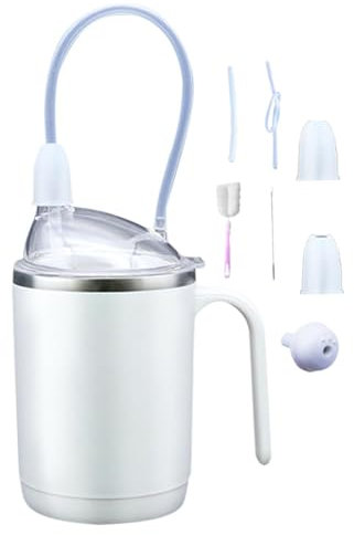 Opilroyn Bicchiere con regolazione della disfagia, a prova di perdite, con cannuccia, per adulti e anziani, 450 ml