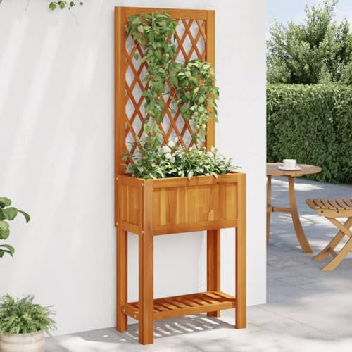 Sufrk Pflanzkübel mit Rankgitter & Ablage 55x29,5x152 cm PflanzküBel Mit Rankgitter Spalier Rankgitter Blumenkasten Mit Rankgitter Akazienholz