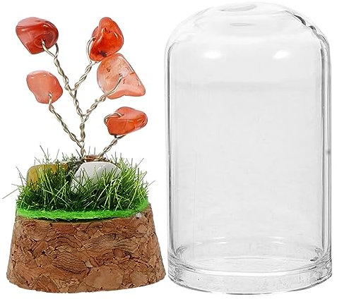 GARVALON Baumtisch Desktop-ornament Künstlicher Baum Geldbaum Gefälschte Baumfigur Kristalle Steine ​​baum Künstliche Baumskulptur Bonsai Baum Chakra-baum Wohlstandsstatue Rot Holz
