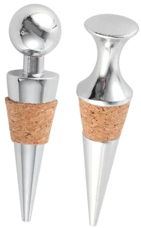 Weinflaschenverschluss 2 Stück Edelstahl 9x2,1x2,1cm Konisch | Weinverschluss Edelstahl, Holzgriff in Silber, für Restaurant und Party, Passend für Flasche