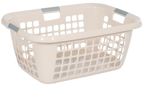 Wäschekorb mit Griffen, 50 Liter, Kunststoff, ca. 55 x 39 x 24 cm.Mit 3 Griffen (Creme)