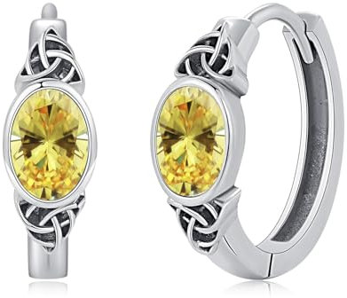 OHAYOO Keltische Ohrringe Damen 925 Sterling Silber Geburtsstein Creolen Ohrringe Keltische Geburtsstein November Citrin Schmuck für Damen Mädchen Frauen