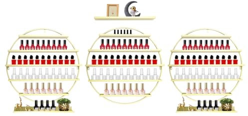 LOIRIIC Estantería de metal para esmalte de uñas de 5 niveles, juego de 6 piezas, estantería de pared, estantería redonda para esmalte de uñas, soporte para pintalabios, para salón de uñas y tienda,