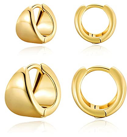 LILIE&WHITE Damen Ohrringe, 2 Paar Goldene Creolen, Hypoallergen und Nickelfrei, Anlaufsicher, Minimalistisches Design für Alltag und Besondere Anlässe