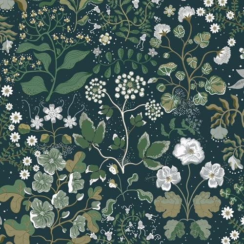 Yomshi Self Adhesive Wallpaper Dark Green Floral Leaf Wallpaper 44x600cm Sticky Back Plastic for Living Room Bedroom