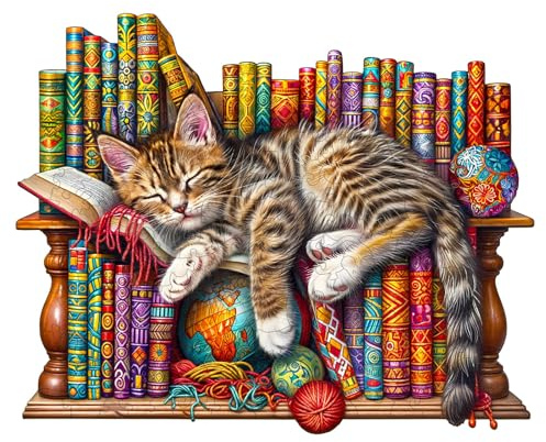 KAAYEE Holzpuzzle Erwachsene, 450pcs Puzzle Holz Schlafende Katze, Wooden Puzzle Einzigartige Form Puzzleteile, 14+ Erwachsen Holzpuzzle Tierform, Mit Geschenkbox Aus Holz(44 x 35.6 cm, XL)