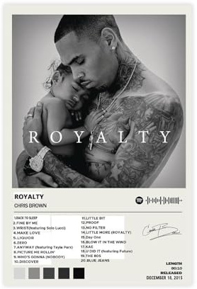 LIPOYE Chris Brown Royalty Musikalbum-Cover, signiertes limitiertes Poster, Leinwandposter, Schlafzimmer, Dekoration, Landschaft, Büro, Raumdekoration, Geschenk, 20 x 30 cm