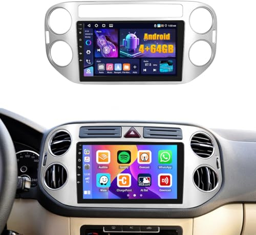 Fuluku 4+64G Android 15 9 Autoradio per VW Tiguan 2006-2016 | Schermo auto per Wireless Carplay Android Auto, Stereo Auto Bluetooth,GPS Navi, Telecamera Posteriore, FM RDS, WiFi, SWC