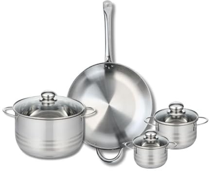 ELO 9873850 Kochgeschirr-Set, 4-teilig, 1 Bratpfanne 32 cm und 3 Kochtöpfe 12, 14 und 24 cm Elo Profi, Edelstahl, Induktion