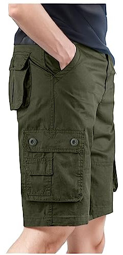 Cargo Homme Pantalon avec Élastique À La Taille Camouflage Bermuda Long Short Travail De Pantacourt Été Treillis Militaire Baggy Vêtements Shorts Et Bermudas Grande Tactique,armée Verte,3XL
