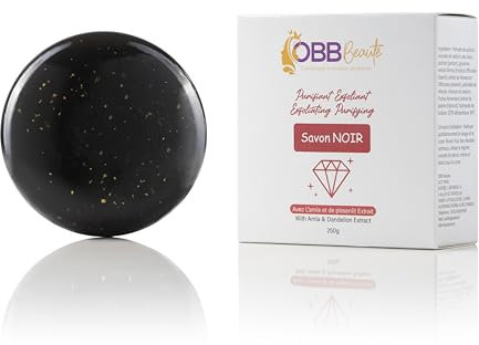 OBB Beauté – Savon NOIR 250g – Purifiant & Exfoliant – À l'Amla et à l'Extrait de Pissenlit – Peau Nette et Éclatante
