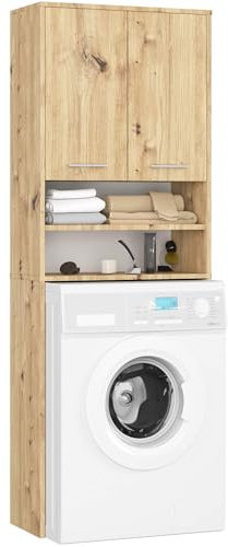 AKORD Waschmaschinenumbauschrank FIN 64 cm | mit 2 Türen | Hängender Waschmaschinenschrank | überbauschrank | Umbauschrank | B64 x H180 x T30 cm | Gewicht 29,50 kg | Artisan-Eiche