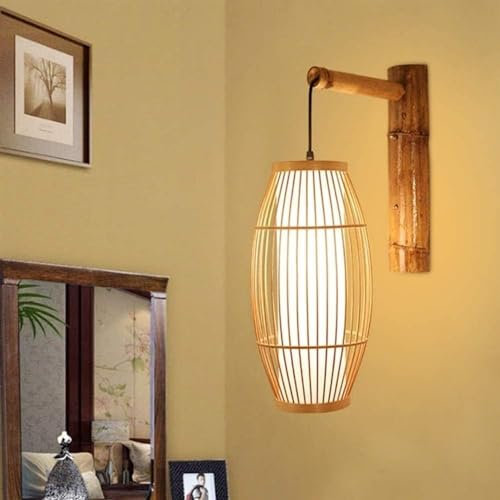 Applique murale en bambou de Style industriel, abat-jour en osier, en rotin, fait à la main, E27, applique murale rustique Led