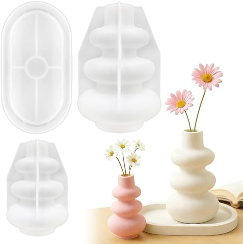 YeahBoom 3 Stück Vase Silikonform,4 Vase+1 Paletten,DIY Vases Resin Formen,Blumenvase Silikonformen,Handgefertigte Silikonform,Epoxidharz Formen Moulds,Zur Herstellung von Vasen